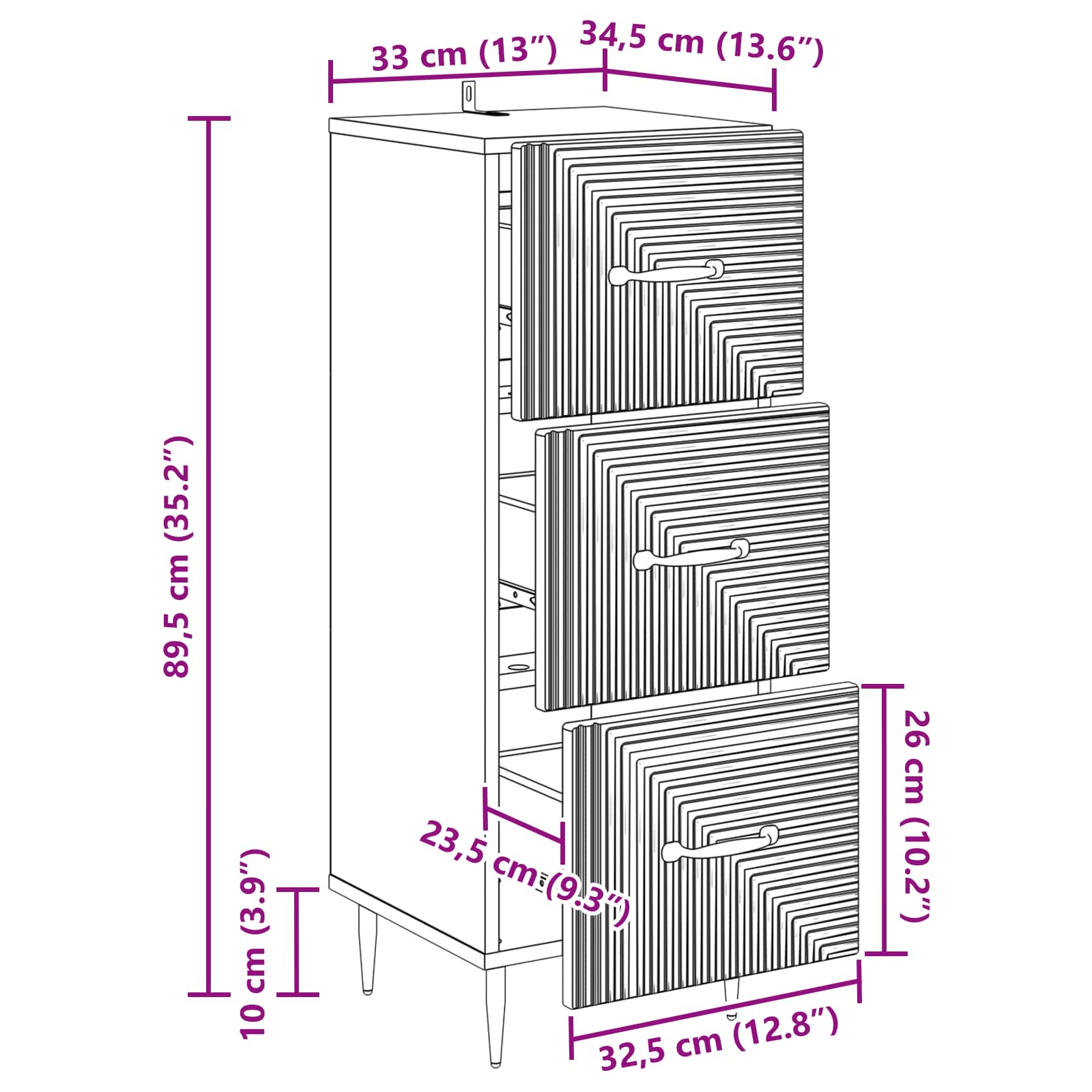 Armoire à tiroirs Blanc brillant 33 x 34,5 x 89,5 cm - XIOS