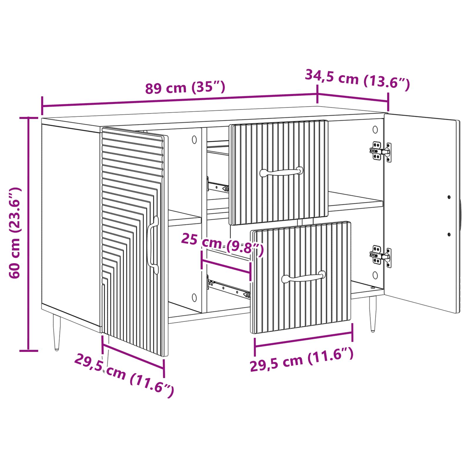 Buffet Chêne fumé 89 x 34,5 x 60 cm Bois d'ingénierie - XIOS