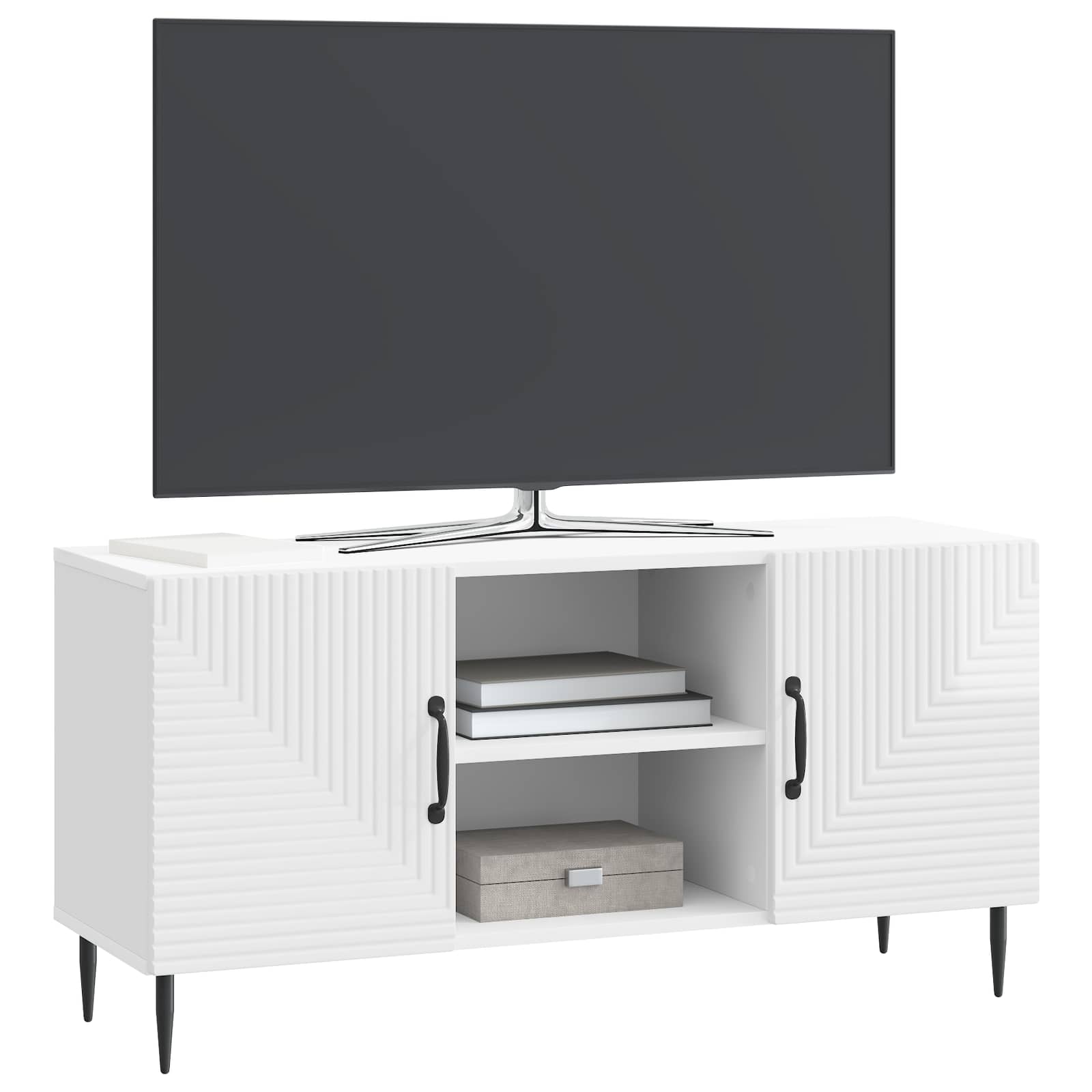 Meuble TV Blanc brillant 102 x 34,5 x 50 cm Bois d'ingénierie - XIOS