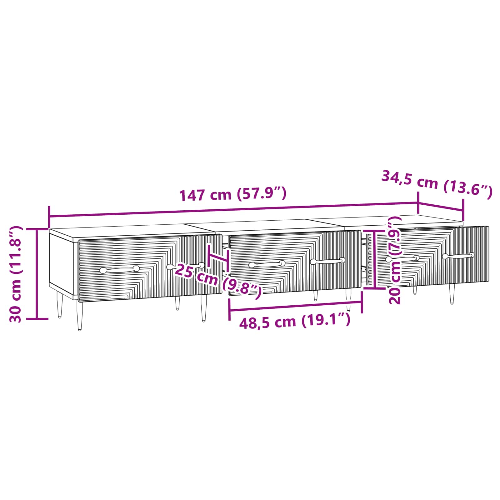 Meuble TV Blanc 147 x 34,5 x 30 cm Bois d'ingénierie - XIOS