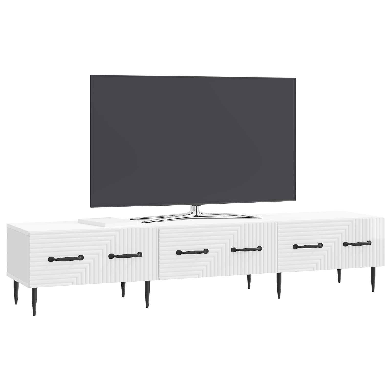 Meuble TV Blanc brillant 147 x 34,5 x 30 cm Bois d'ingénierie - XIOS