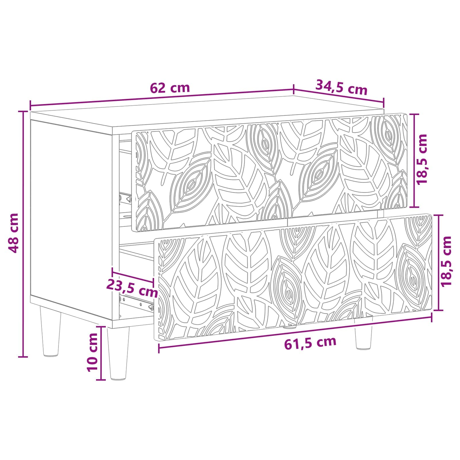 Table de chevet Chêne artisanal 62 x 34,5 x 48 cm