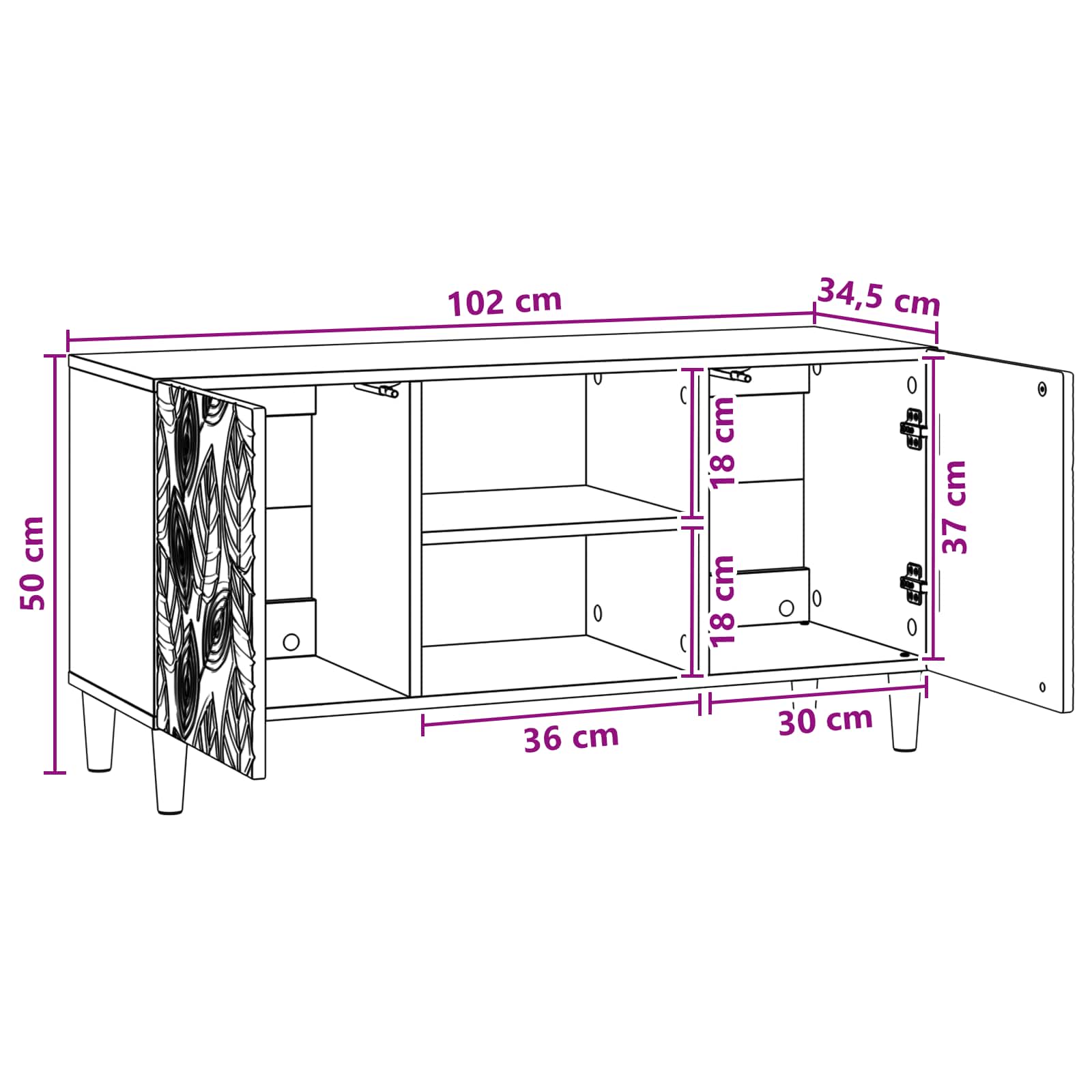 Meuble TV 102 x 34,5 x 50 cm Bois ancien Bois d'ingénierie