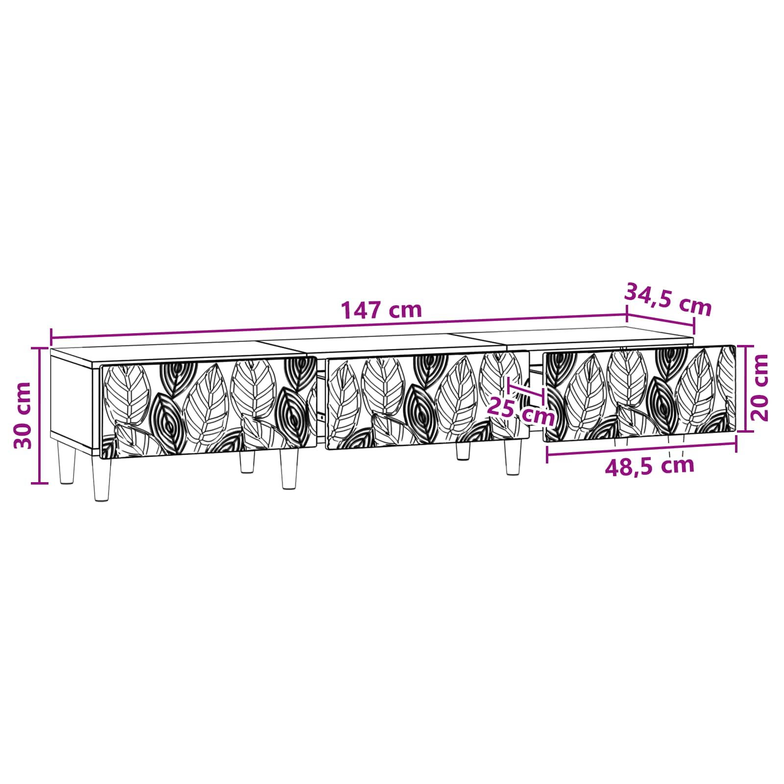 Meuble TV 147 x 34,5 x 30 cm Blanc brillant Bois d'ingénierie