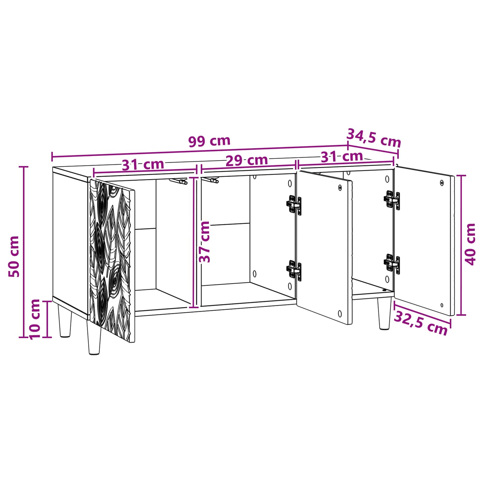Meuble TV 99 x 34,5 x 50 cm Noir Bois d'ingénierie - XIOS