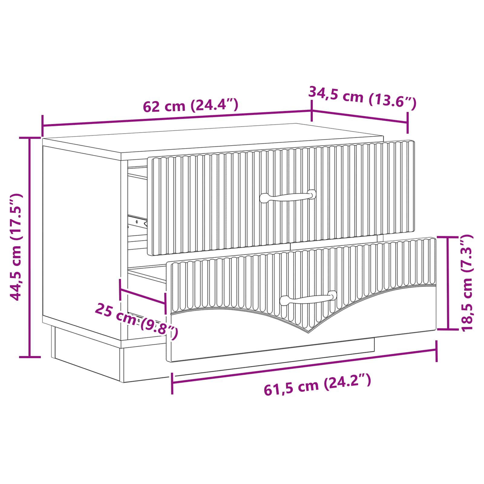 Cabinet de chevet avec tiroir Gris béton 62 x 34,5 x 44,5 cm - XIOS