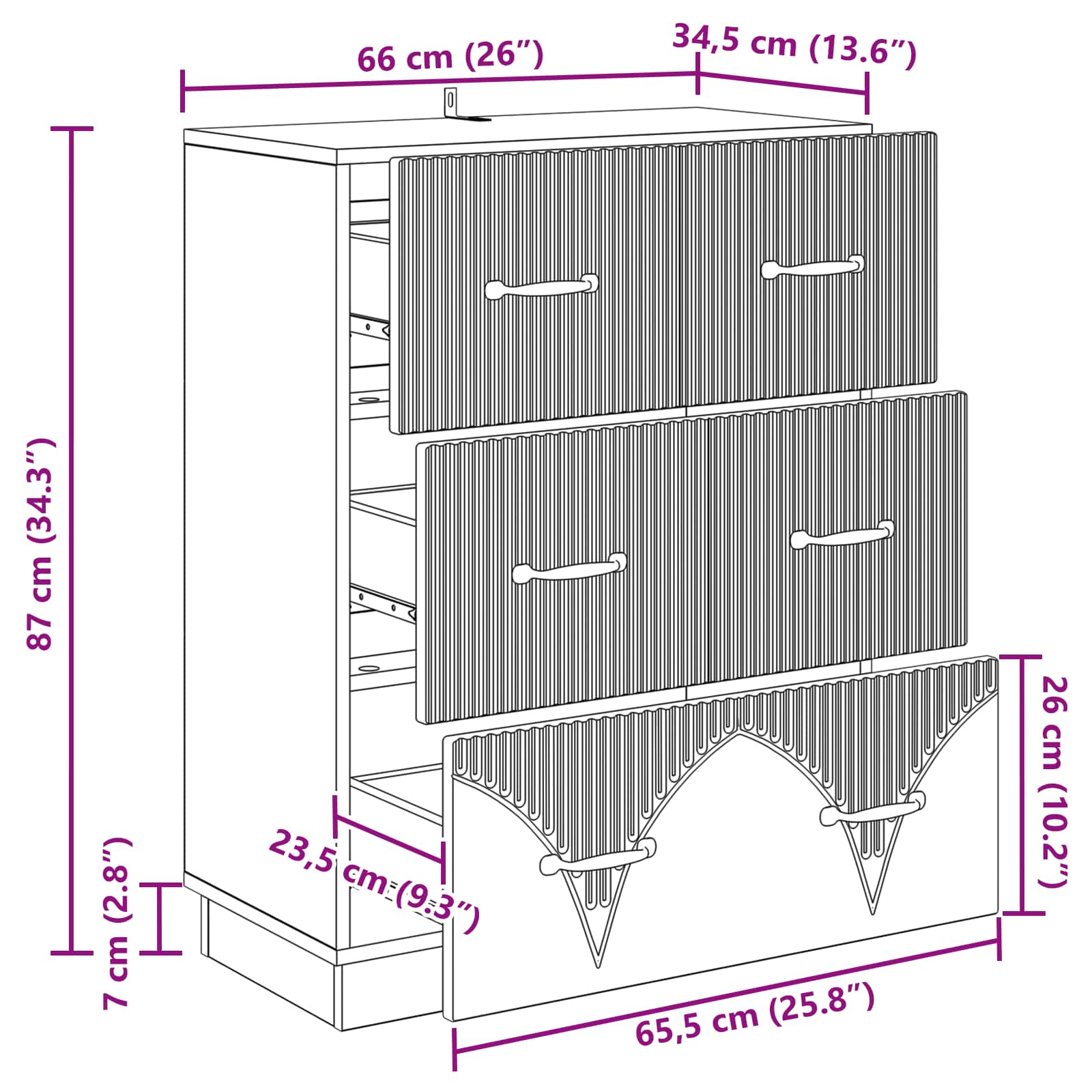 Armoire à tiroirs Chêne artisanal 66 x 34,5 x 87 cm - XIOS