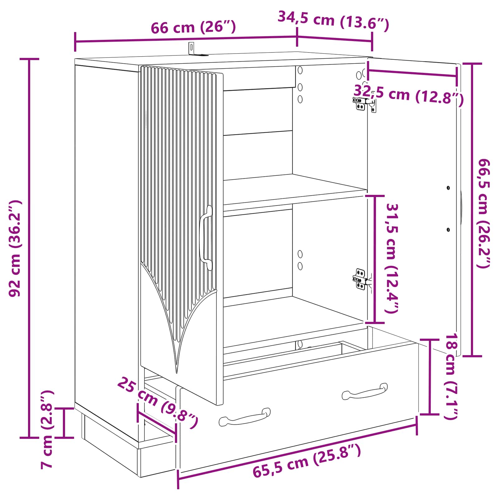 Buffet Chêne artisanal 66 x 34,5 x 92 cm Bois d'ingénierie - XIOS