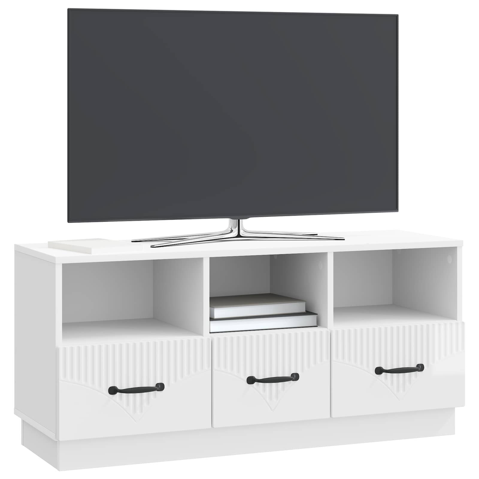 Meuble TV Blanc brillant 102 x 34,5 x 47 cm Bois d'ingénierie - XIOS