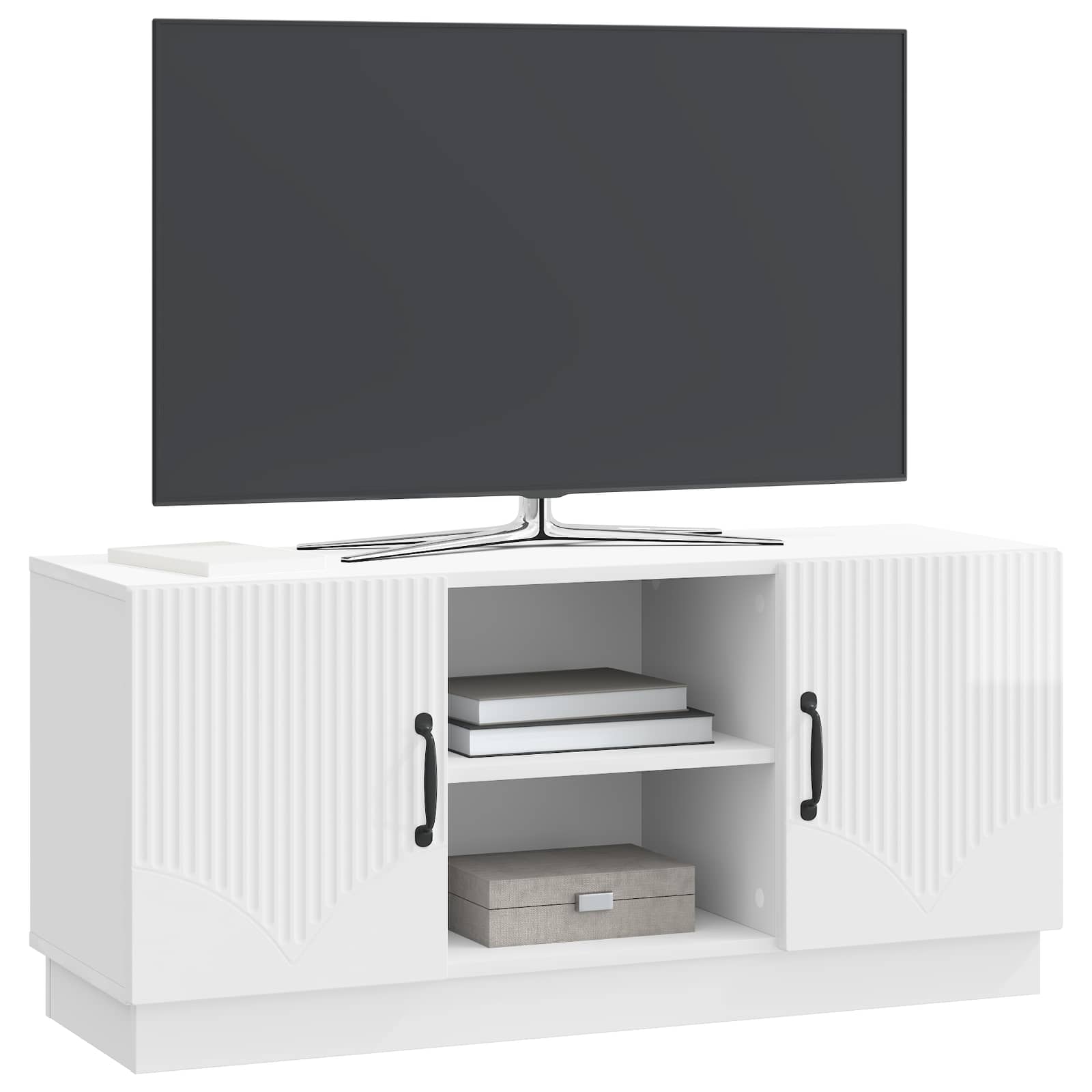 Meuble TV Blanc brillant 102 x 34,5 x 47 cm Bois d'ingénierie - XIOS