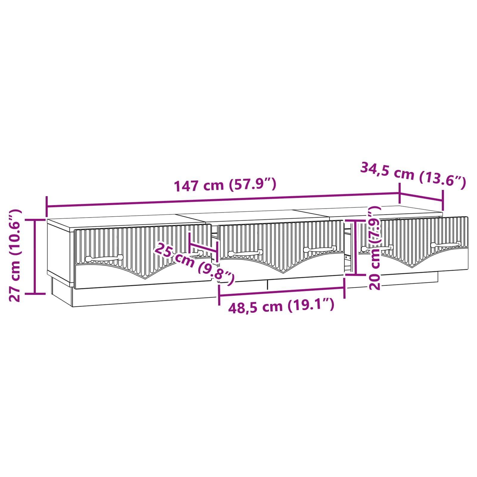 Meuble TV Gris béton 147 x 34,5 x 27 cm Bois d'ingénierie - XIOS