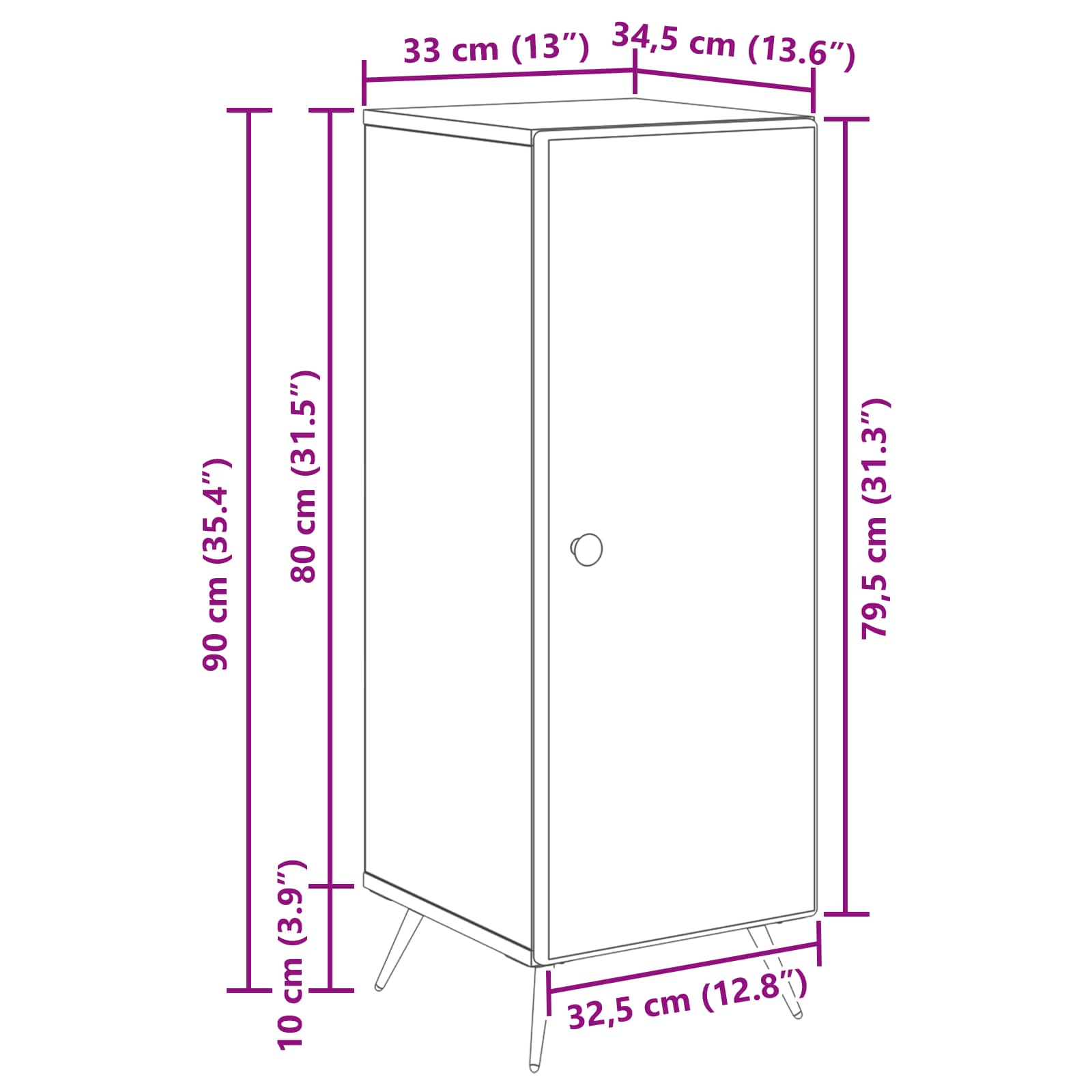 Buffet Blanc brillant 33 x 34,5 x 90 cm Bois d'ingénierie - XIOS