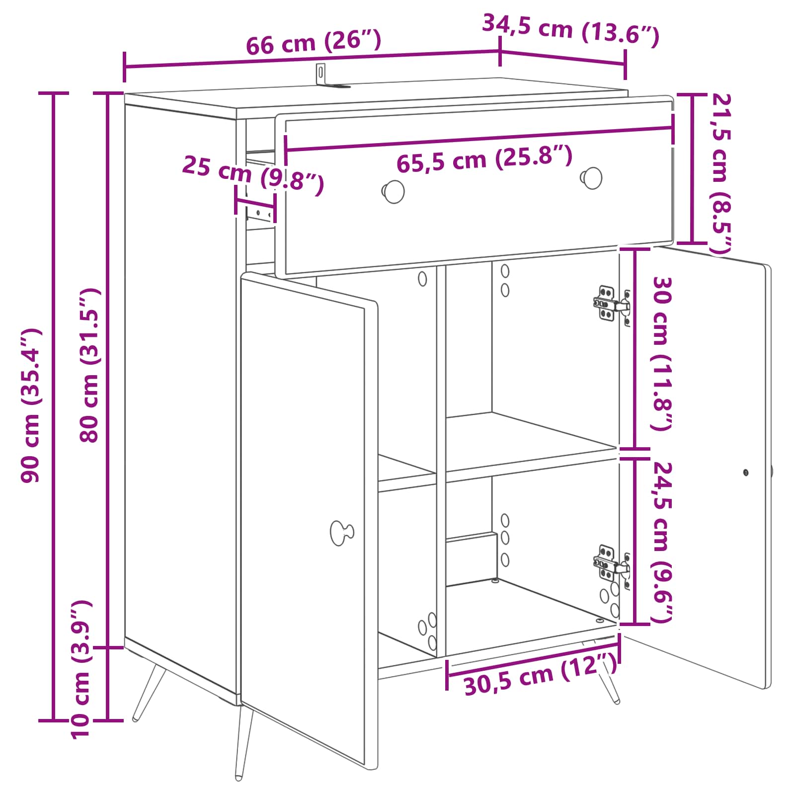 Buffet avec tiroir Blanc 66 x 34,5 x 90 cm Bois d'ingénierie - XIOS