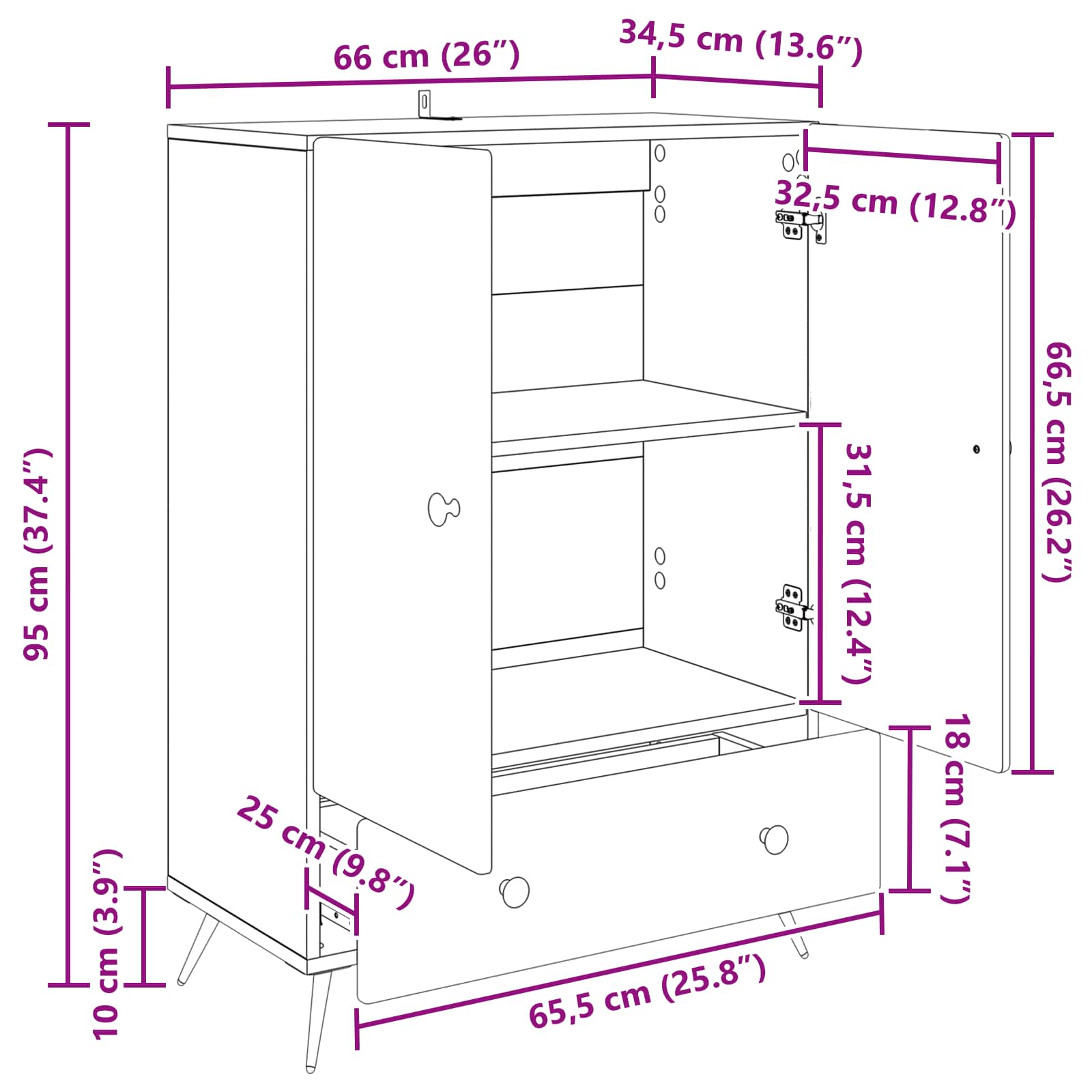 Buffet avec tiroir Noir 66 x 34,5 x 95 cm Bois d'ingénierie - XIOS