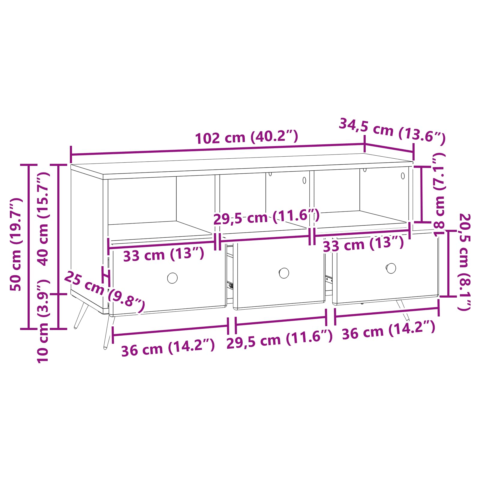 Meuble TV Blanc brillant 102 x 34,5 x 50 cm Bois d'ingénierie - XIOS