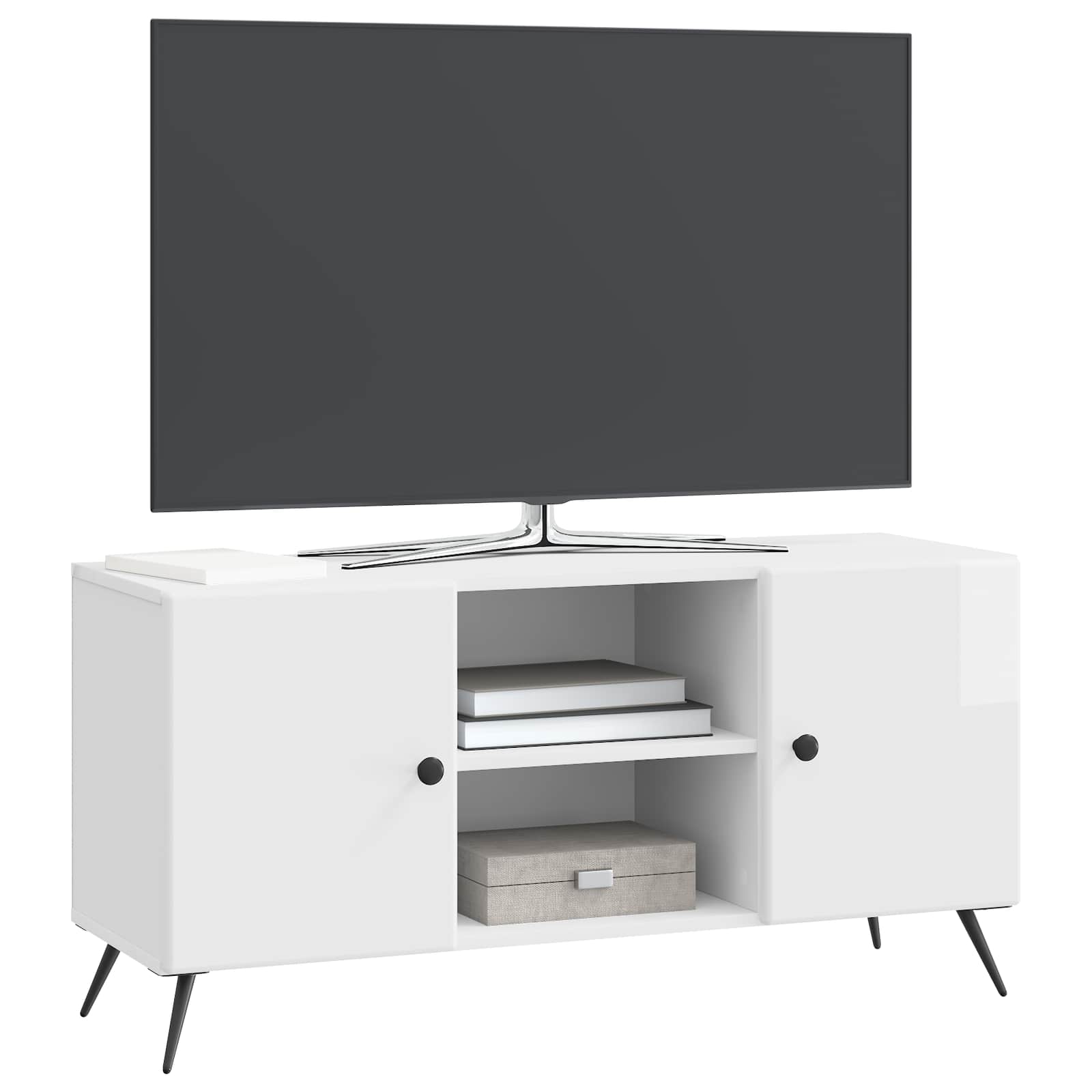 Meuble TV Blanc brillant 102 x 34,5 x 50 cm Bois d'ingénierie - XIOS