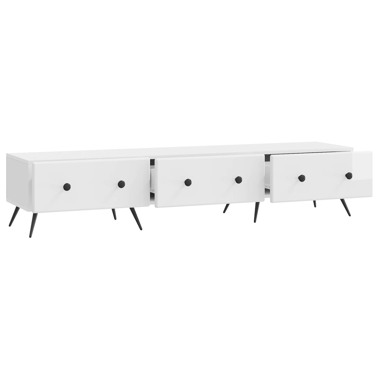 Meuble TV Blanc brillant 147 x 34,5 x 30 cm Bois d'ingénierie - XIOS