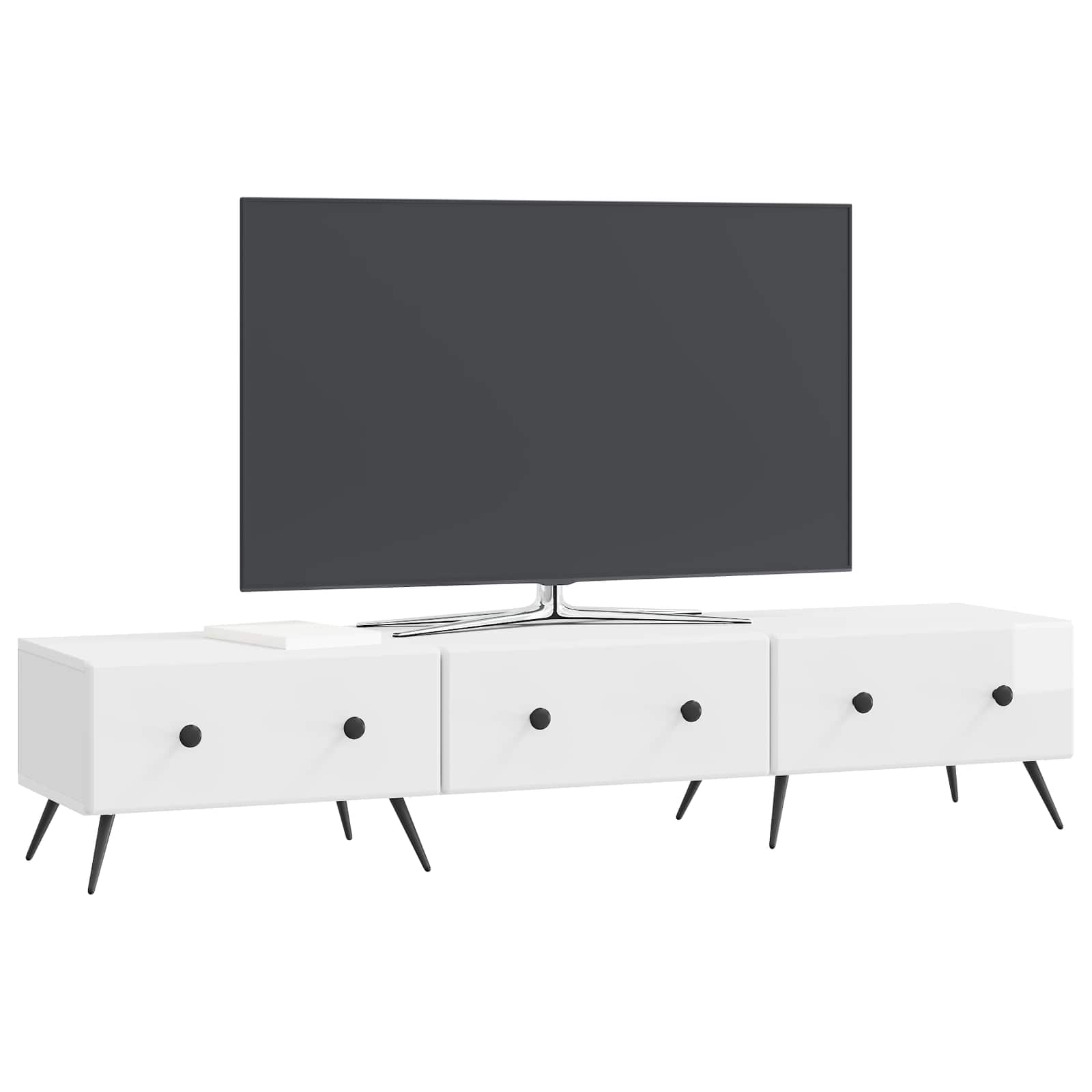 Meuble TV Blanc brillant 147 x 34,5 x 30 cm Bois d'ingénierie - XIOS