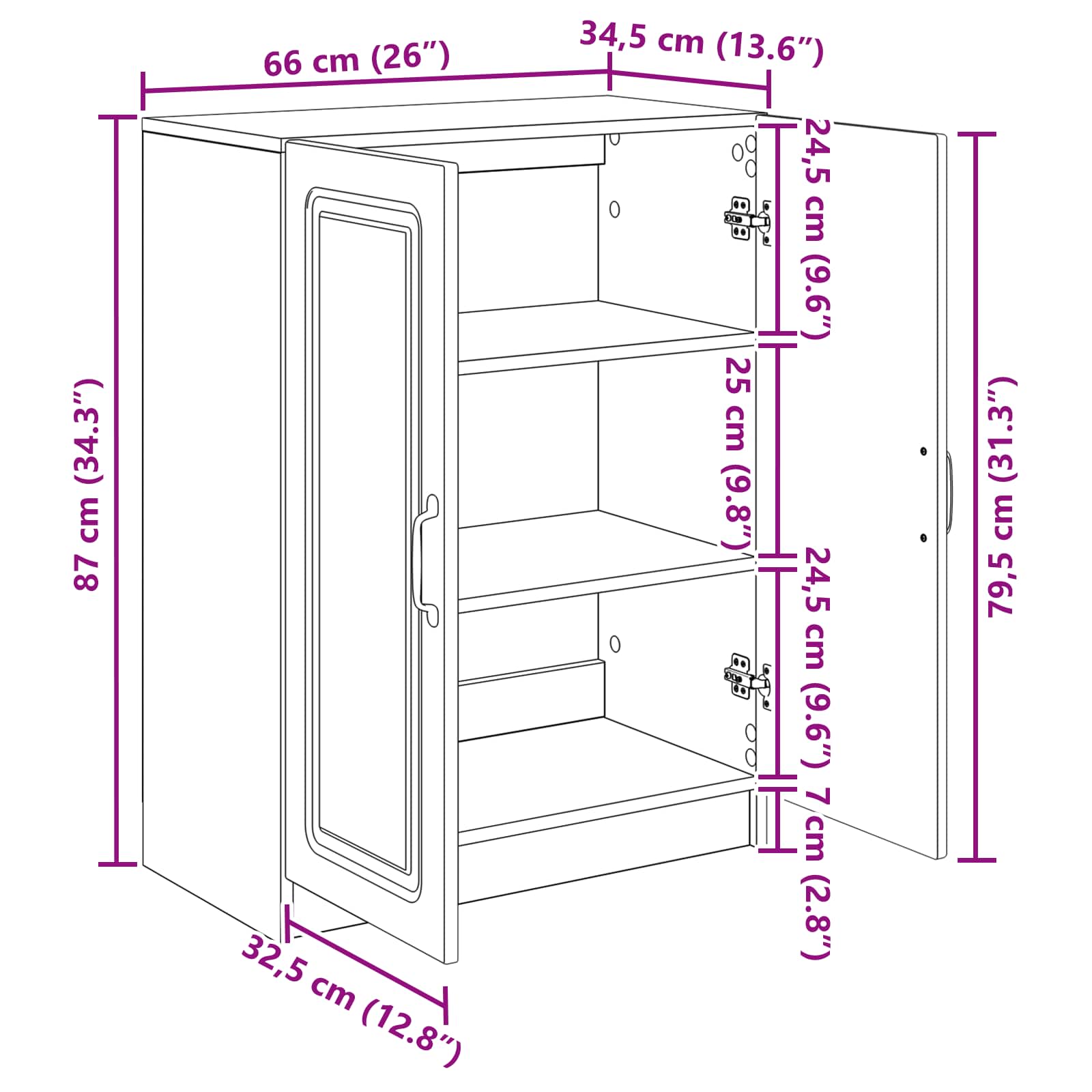 Buffet Blanc brillant 66 x 34,5 x 87 cm Bois d'ingénierie - XIOS