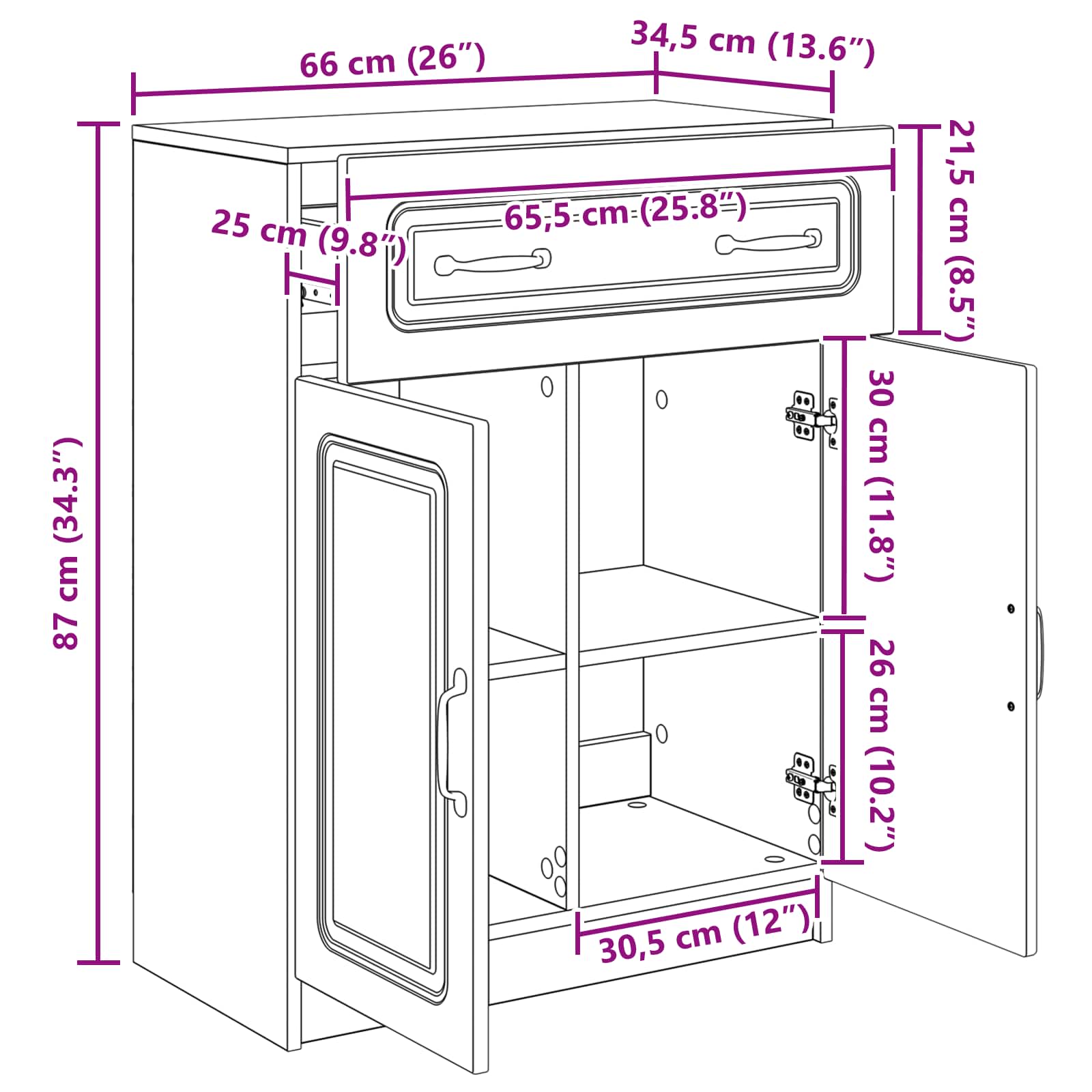 Buffet Sonoma gris 66 x 34,5 x 87 cm Bois d'ingénierie - XIOS