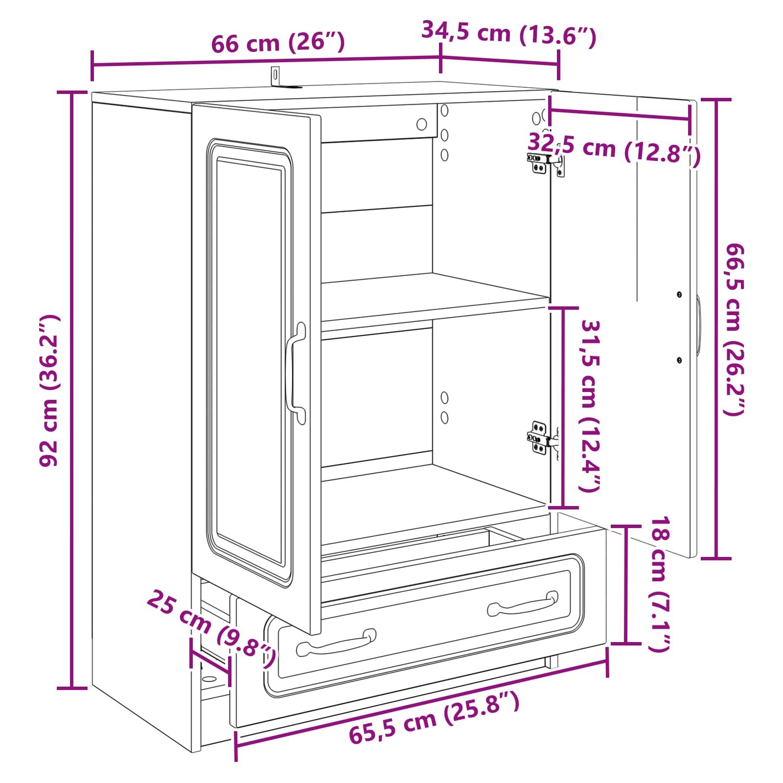 Buffet Blanc brillant 66 x 34,5 x 92 cm Bois d'ingénierie - XIOS