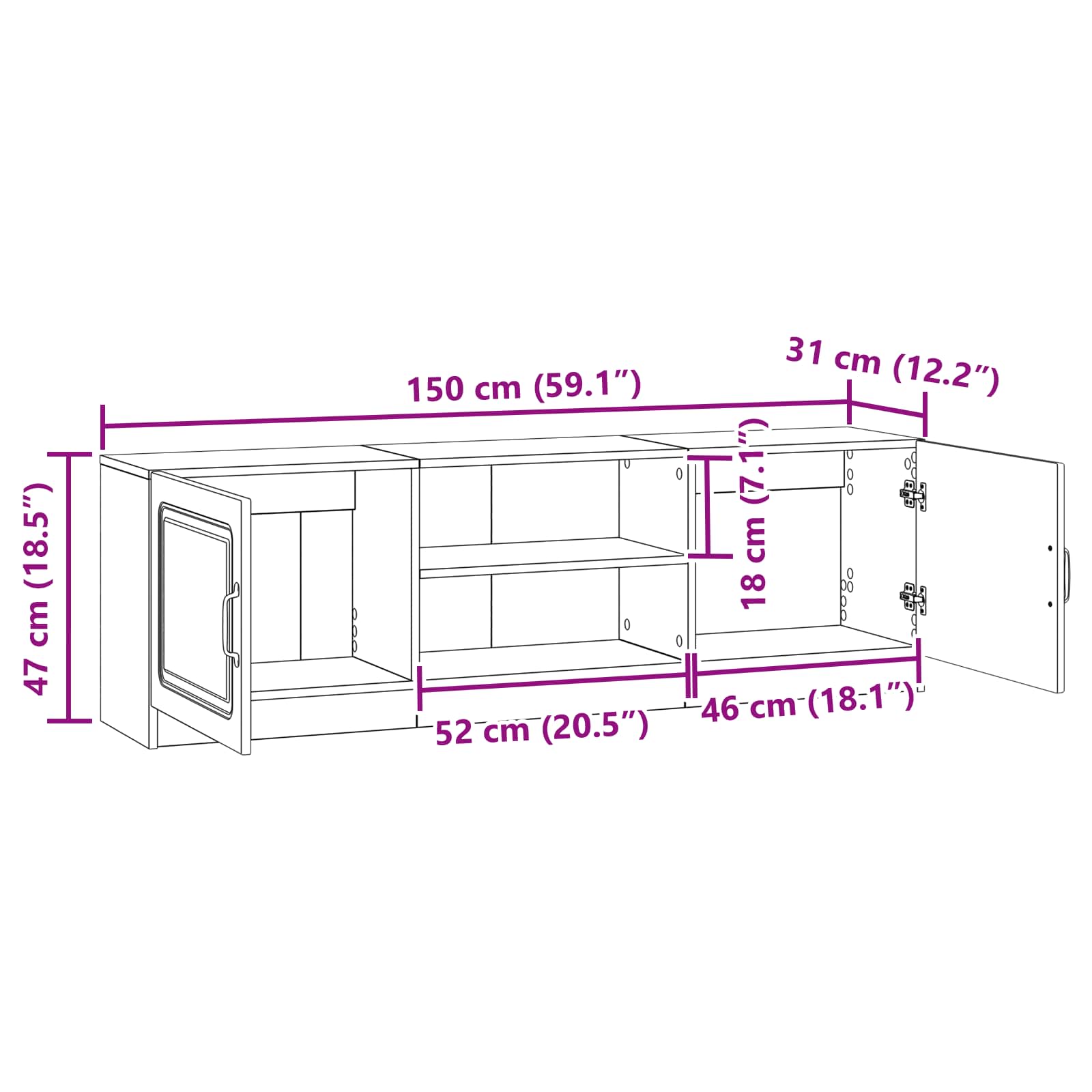 Meuble TV Blanc 150 x 31 x 47 cm Bois d'ingénierie - XIOS