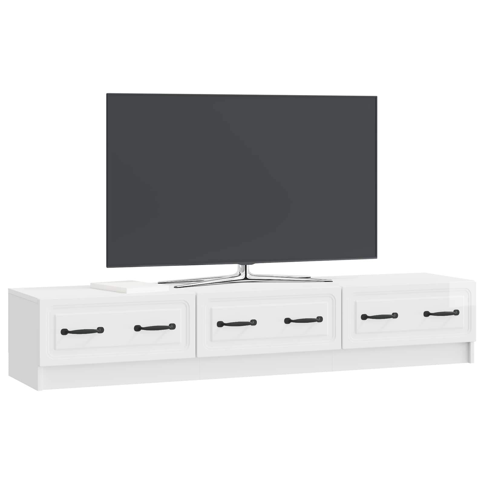 Meuble TV Blanc brillant 147 x 34,5 x 27 cm Bois d'ingénierie - XIOS