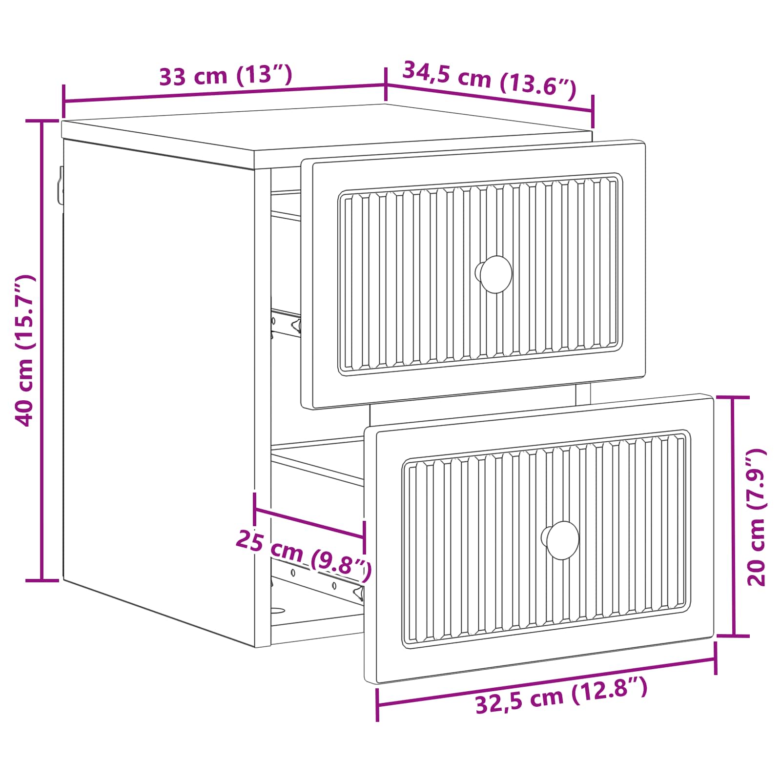 Cabinet de chevet mural 2 pcs Chêne fumé 33 x 34,5 x 40 cm - XIOS