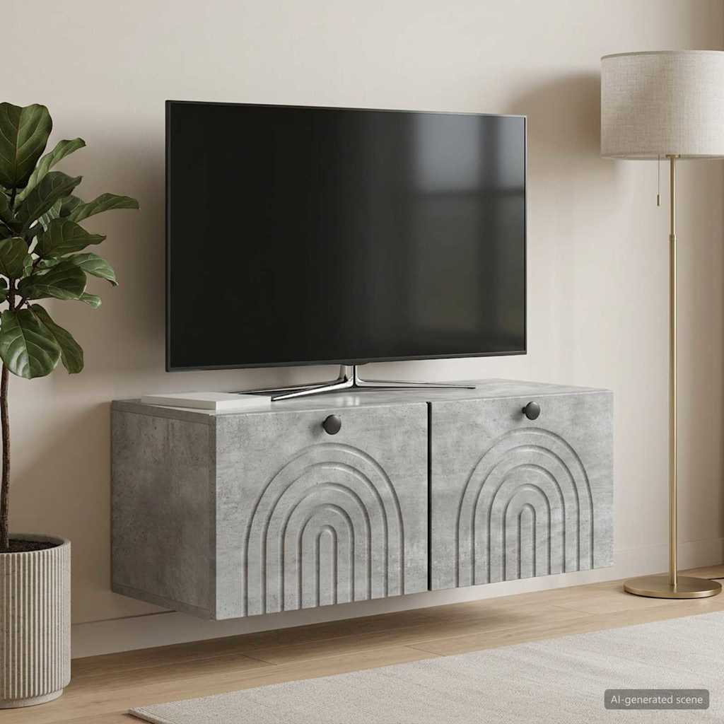 Meuble TV mural Gris béton 78,5 x 31 x 30 cm Bois d'ingénierie - XIOS
