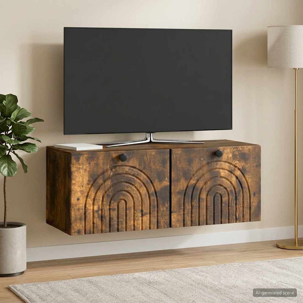 Meuble TV mural Chêne fumé 78,5 x 31 x 30 cm Bois d'ingénierie - XIOS