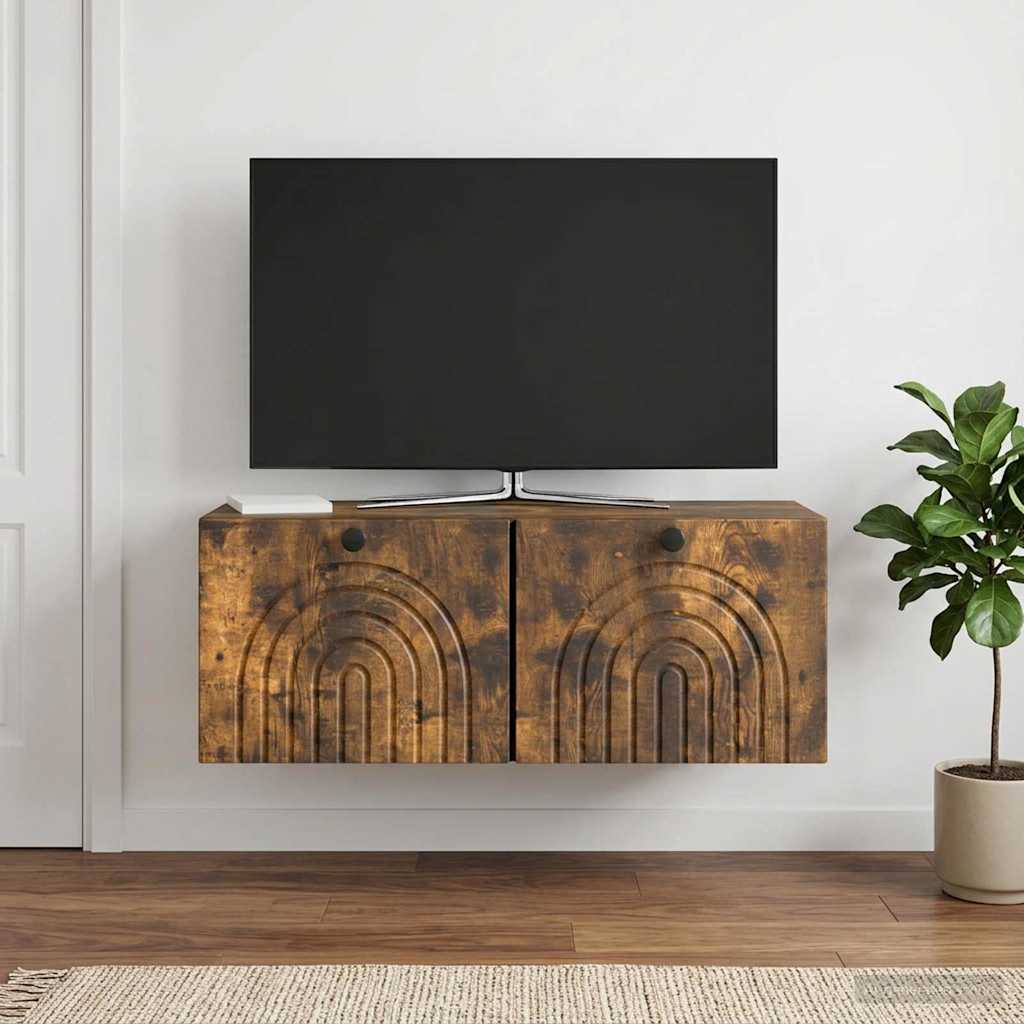 Meuble TV mural Chêne fumé 78,5 x 31 x 30 cm Bois d'ingénierie - XIOS