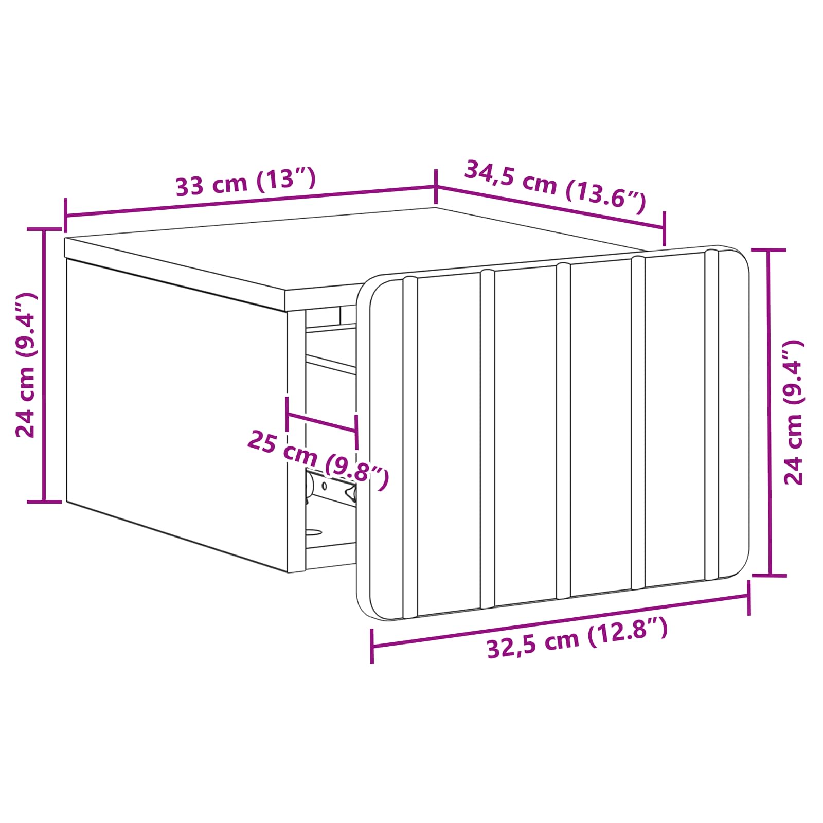 Cabinet de chevet mural Chêne artisanal 33 x 34,5 x 24 cm - XIOS