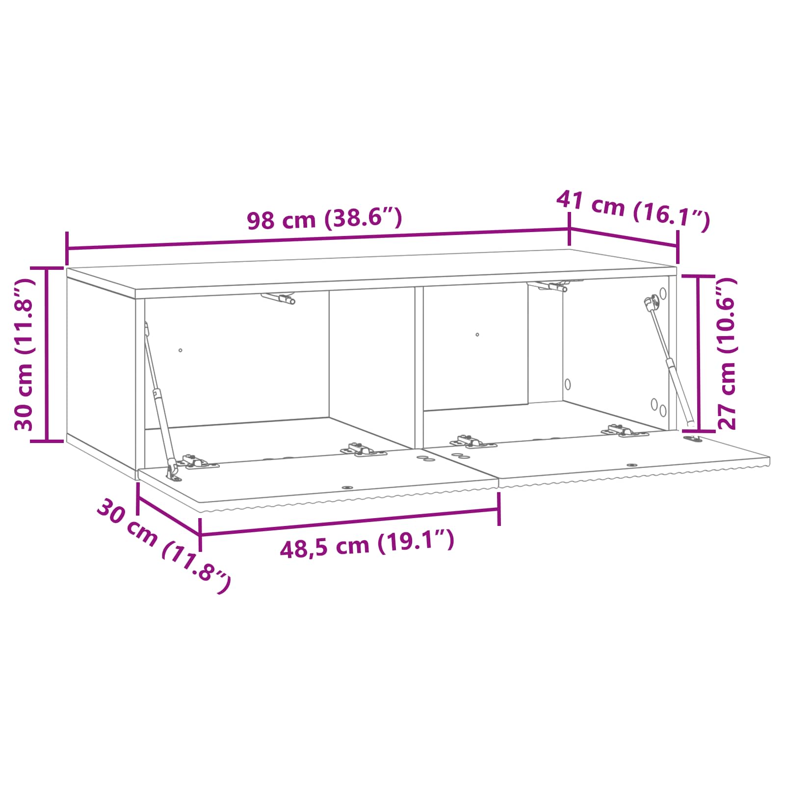 Meuble TV mural Gris béton 98 x 41 x 30 cm Bois d'ingénierie - XIOS