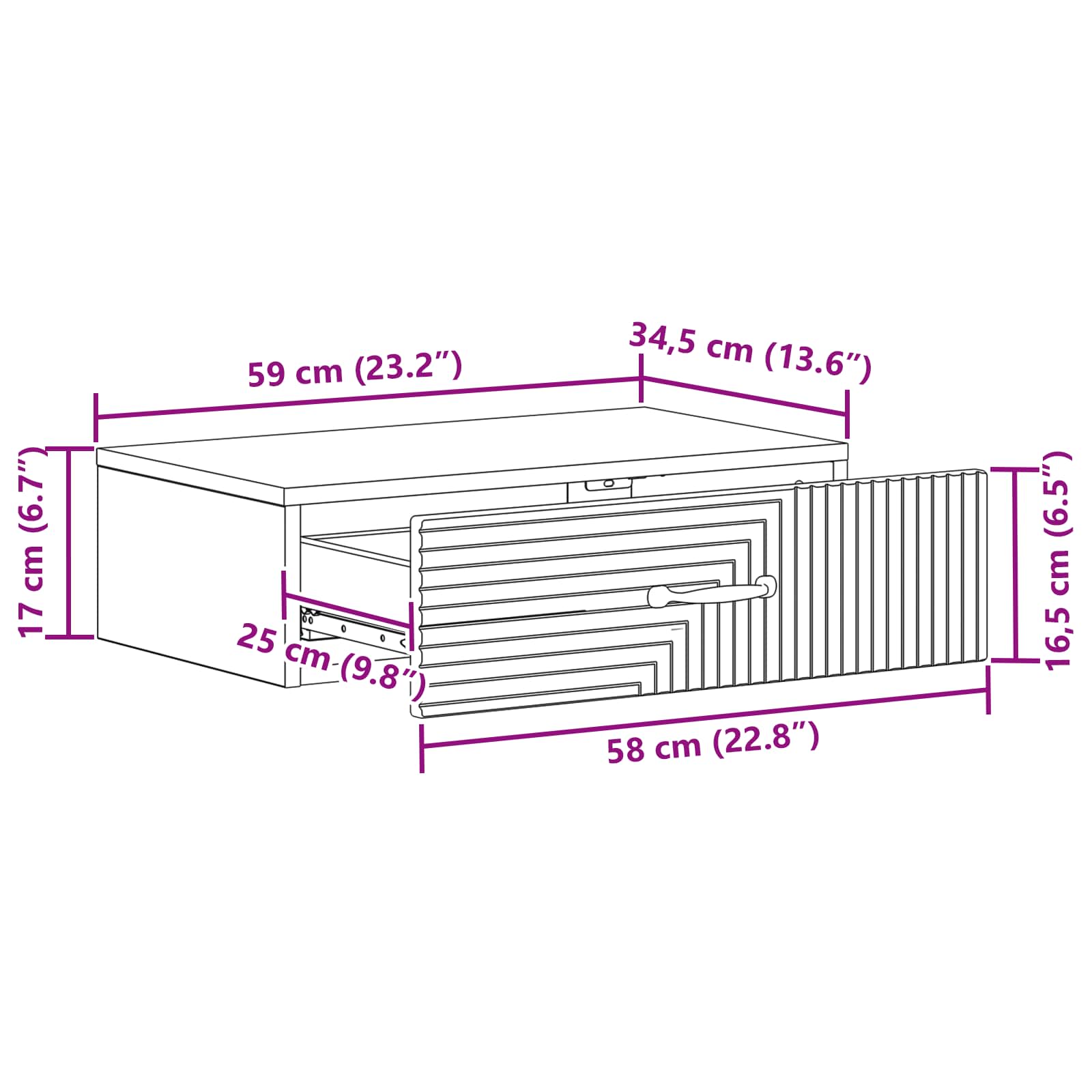 Table d'appoint murale Noir 59 x 34,5 x 17 cm Bois d'ingénierie - XIOS
