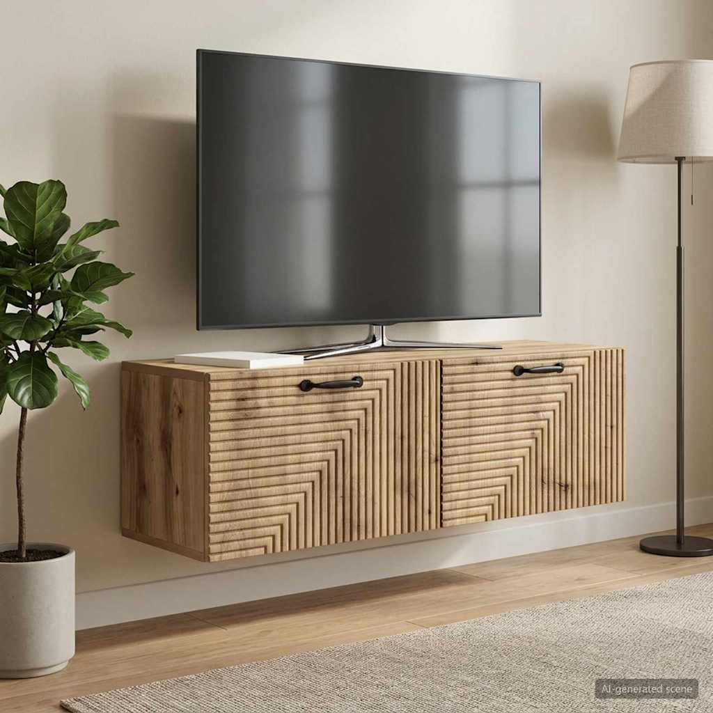 Meuble TV mural 98 x 31 x 30 cm Chêne artisanal - XIOS