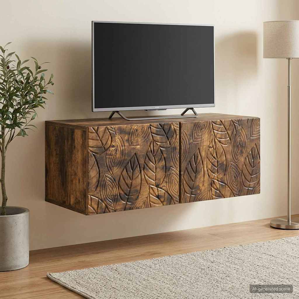 Meuble TV mural 98 x 31 cm Chêne fumé Bois d'ingénierie - XIOS