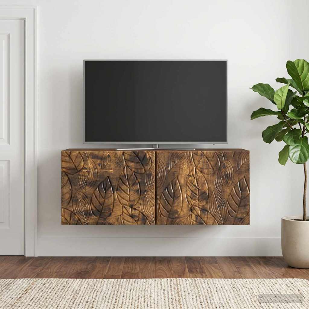 Meuble TV mural 98 x 31 cm Chêne fumé Bois d'ingénierie - XIOS
