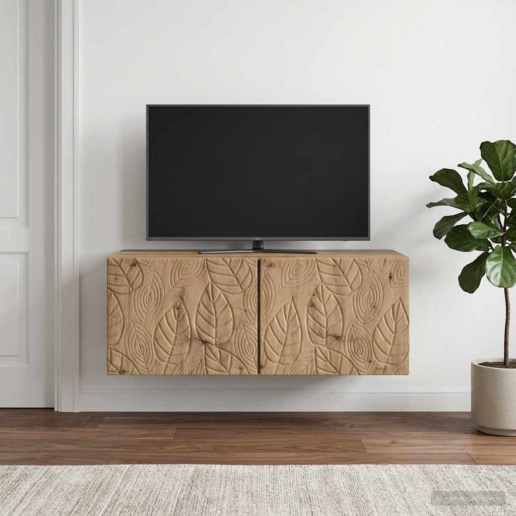 Meuble TV mural 98 x 31 cm Chêne artisanal Bois d'ingénierie - XIOS