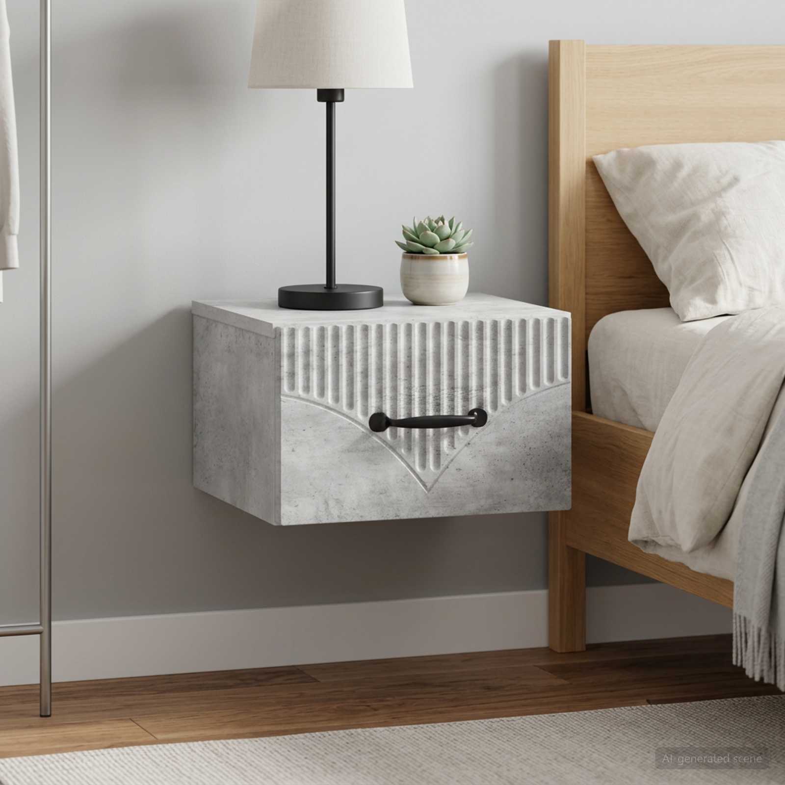 Cabinet de chevet mural 2 pc Gris béton 34,5 x 33 x 20 cm - XIOS
