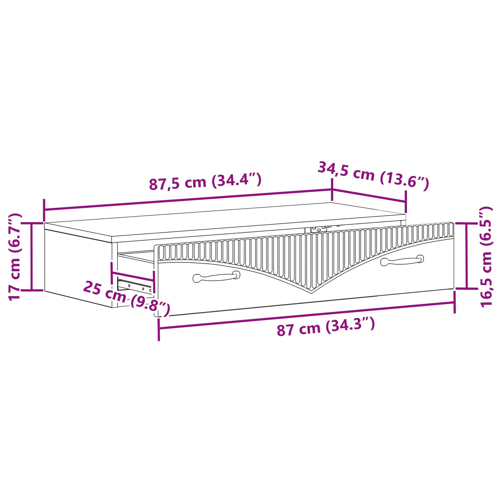 Table d'appoint murale Blanc brillant 87,5 x 34,5 x 17 cm - XIOS
