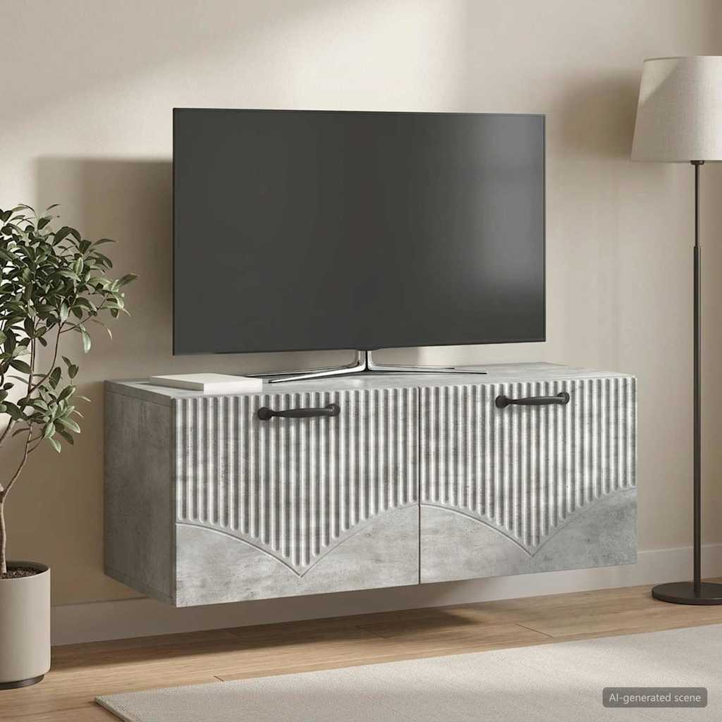 Meuble TV mural Gris béton 78,5 x 31 x 30 cm Bois d'ingénierie - XIOS
