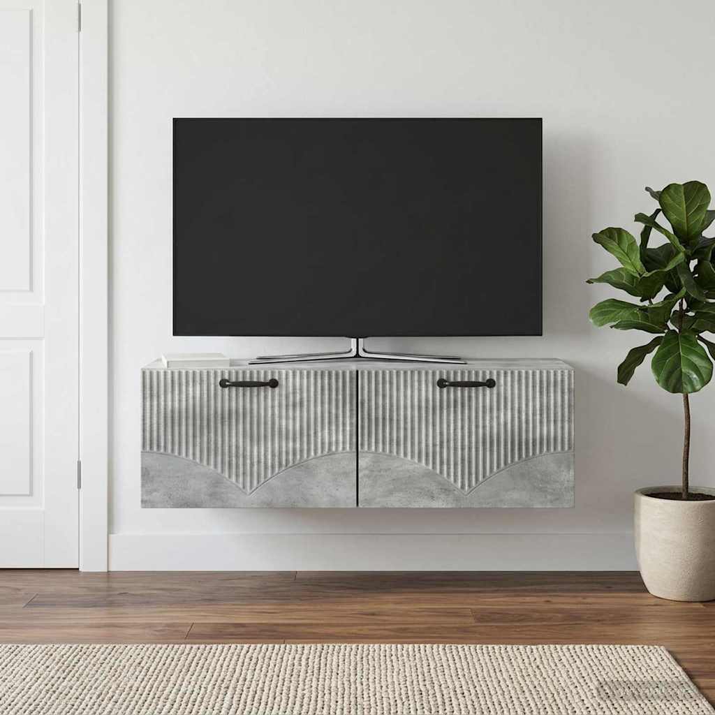 Meuble TV mural Gris béton 98 x 31 x 30 cm Bois d'ingénierie - XIOS