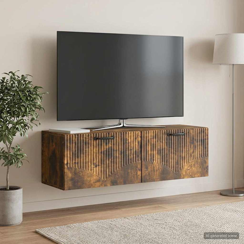 Meuble TV mural Chêne fumé 98 x 31 x 30 cm Bois d'ingénierie - XIOS
