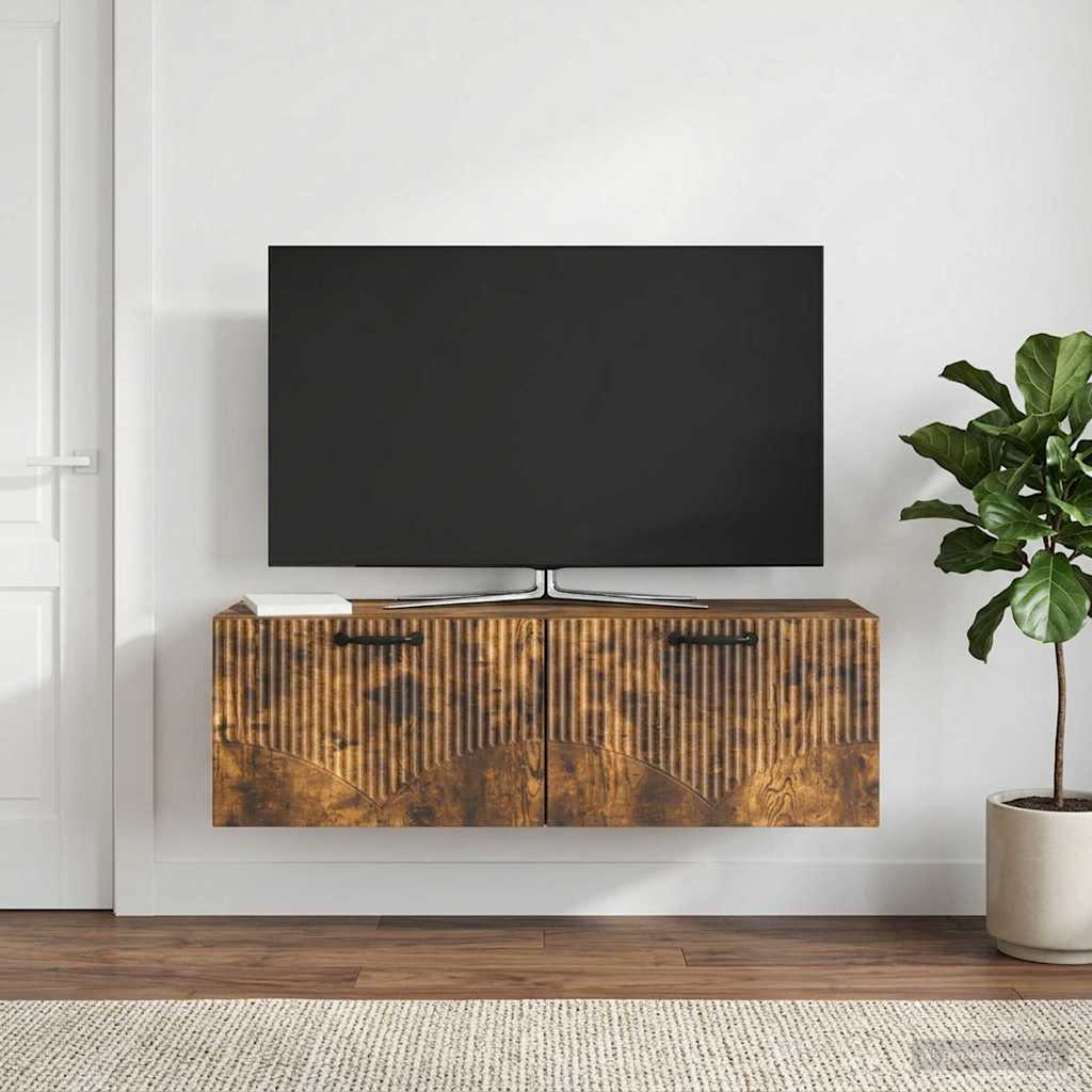 Meuble TV mural Chêne fumé 98 x 31 x 30 cm Bois d'ingénierie - XIOS