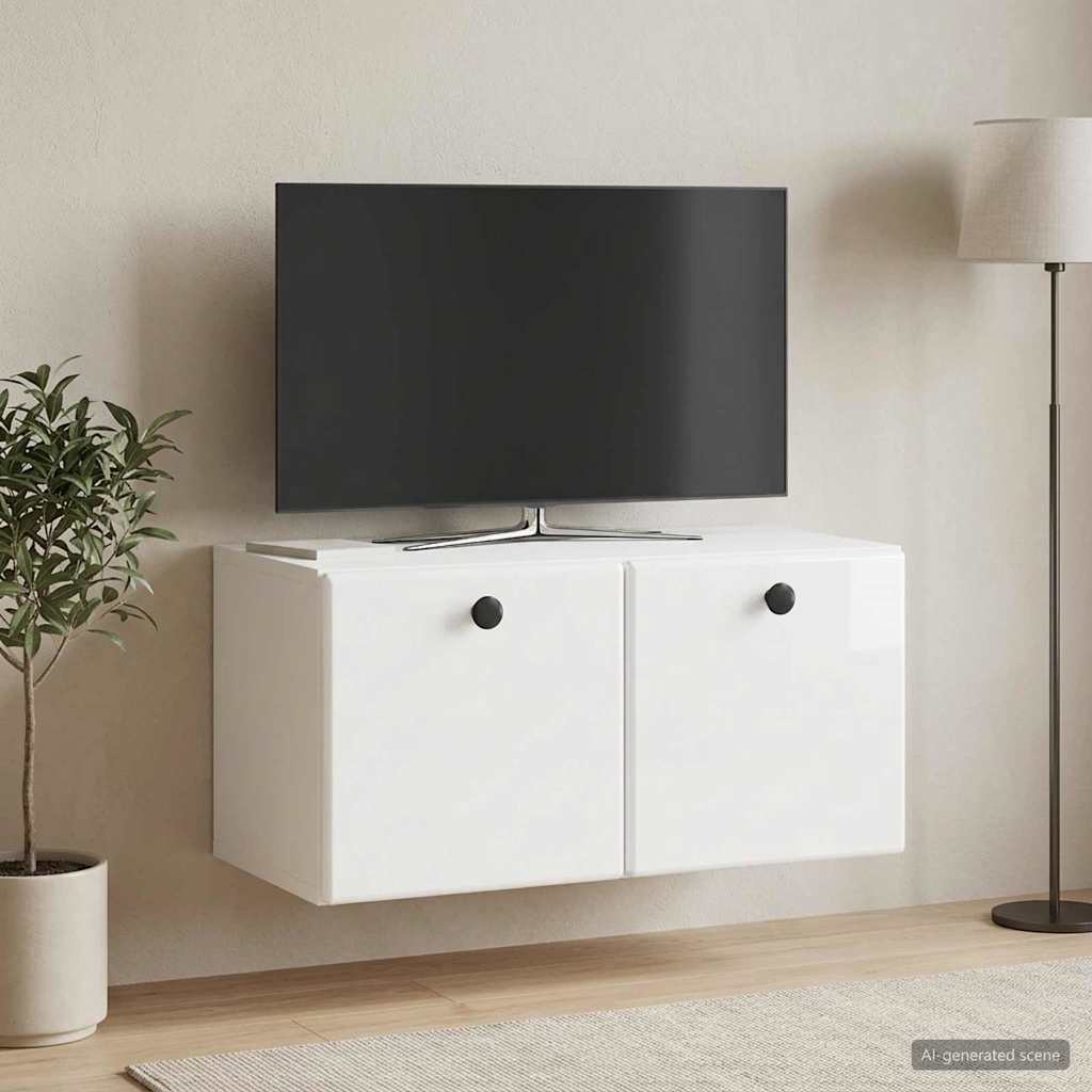 Meuble TV mural 59,5 x 31 x 30 cm Blanc brillant - XIOS