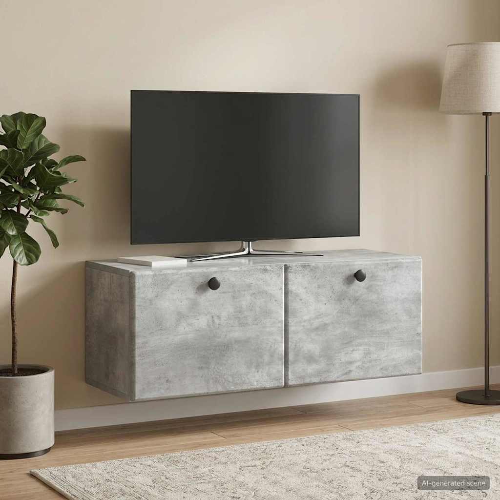 Meuble TV mural 78,5 x 31 x 30 cm Gris béton Bois d'ingénierie - XIOS