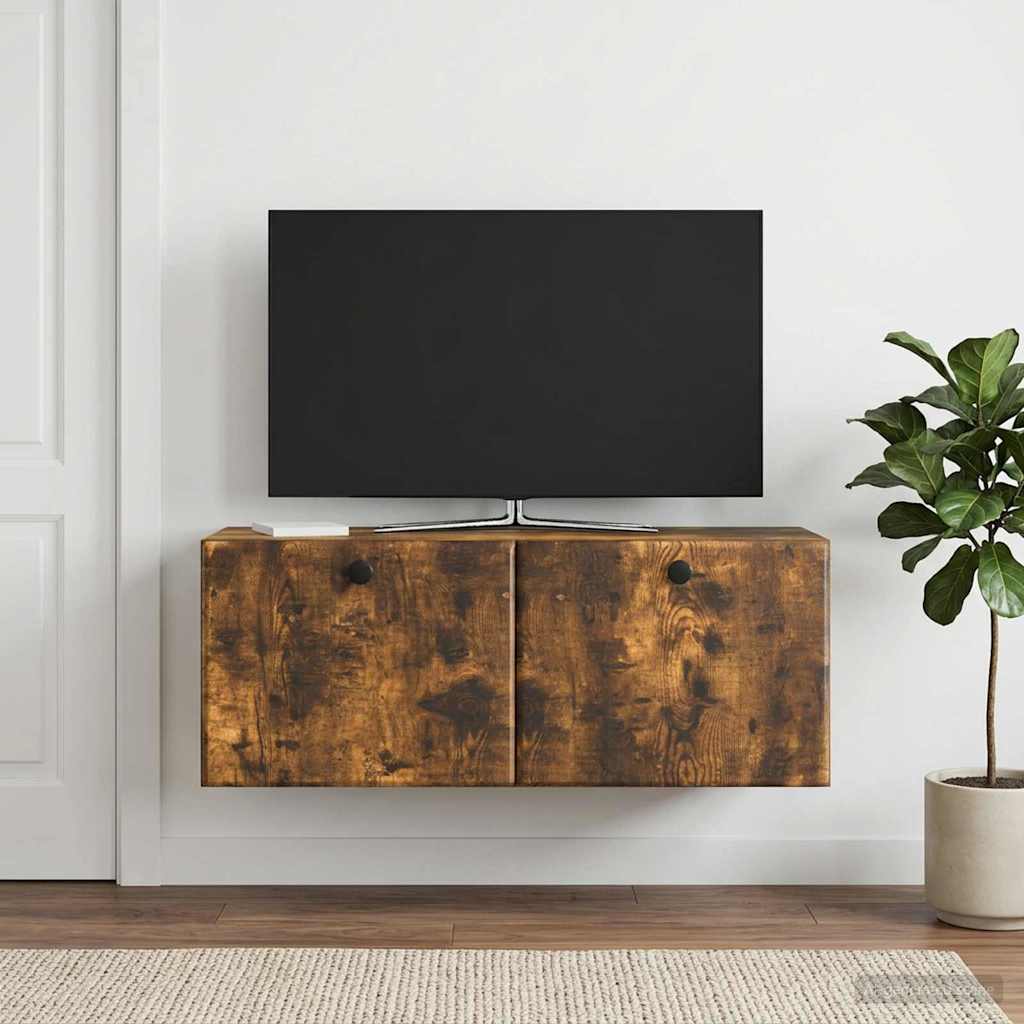 Meuble TV mural 78,5 x 31 x 30 cm Chêne fumé Bois d'ingénierie - XIOS