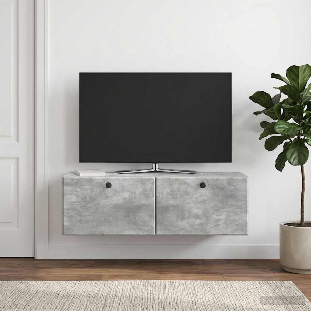 Meuble TV mural 98 x 31 x 30 cm Gris béton Bois d'ingénierie - XIOS