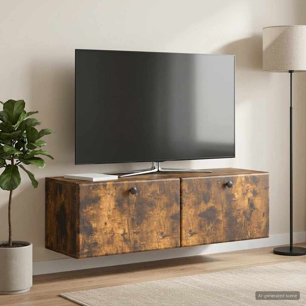 Meuble TV mural 98 x 31 x 30 cm Chêne fumé Bois d'ingénierie - XIOS