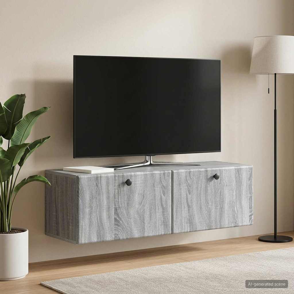 Meuble TV mural 98 x 31 x 30 cm Sonoma gris Bois d'ingénierie - XIOS